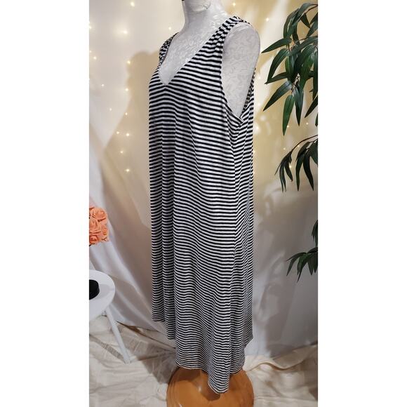 Saks Fifth Avenue Linen Striped Sleeveless Asymmetrical Dress Size XL Nautical - Picture 2 of 8